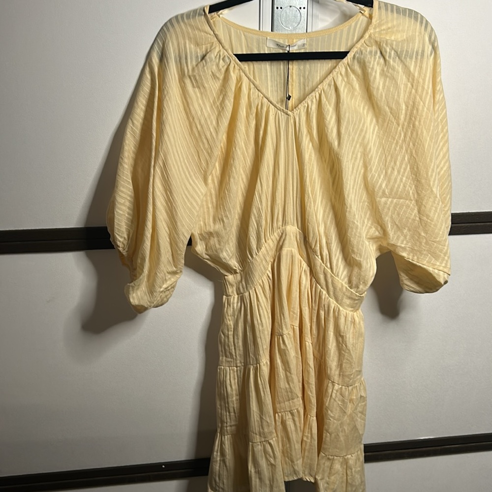 Mini Dress in Cream Flowy V-Neck with Tiered Skirt 100% Cotton with Poly Lining - Picture 8 of 9